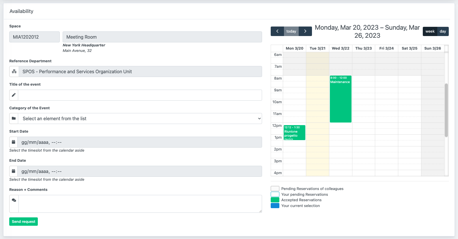 Spaces and resources Reservation - New space reservation