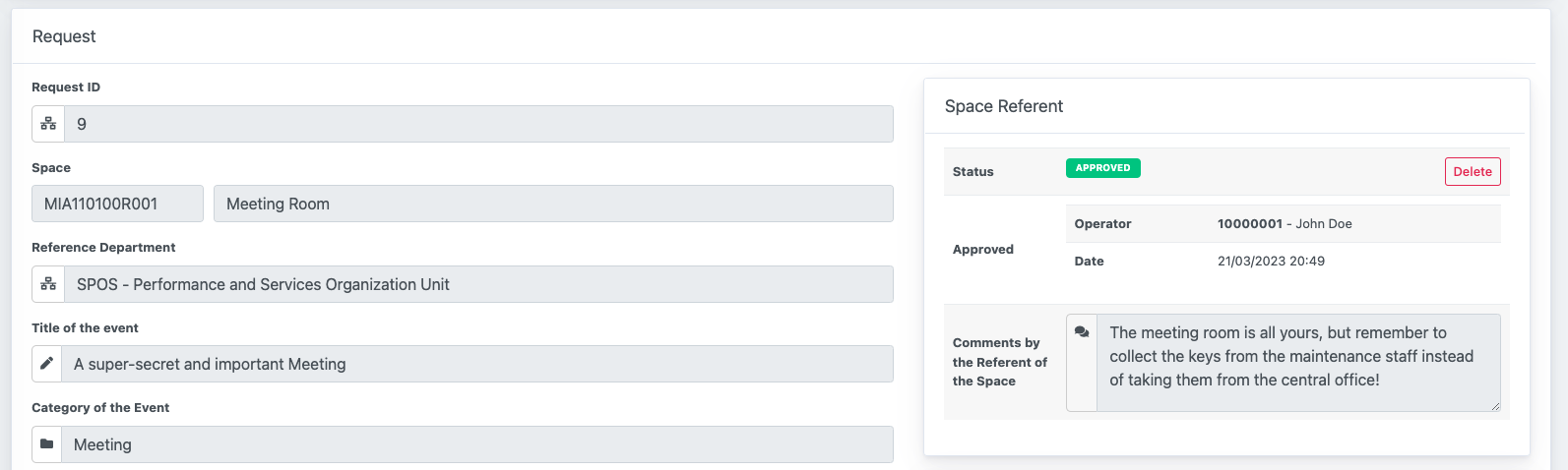 Spaces and resources Reservation - Space Referent feedback