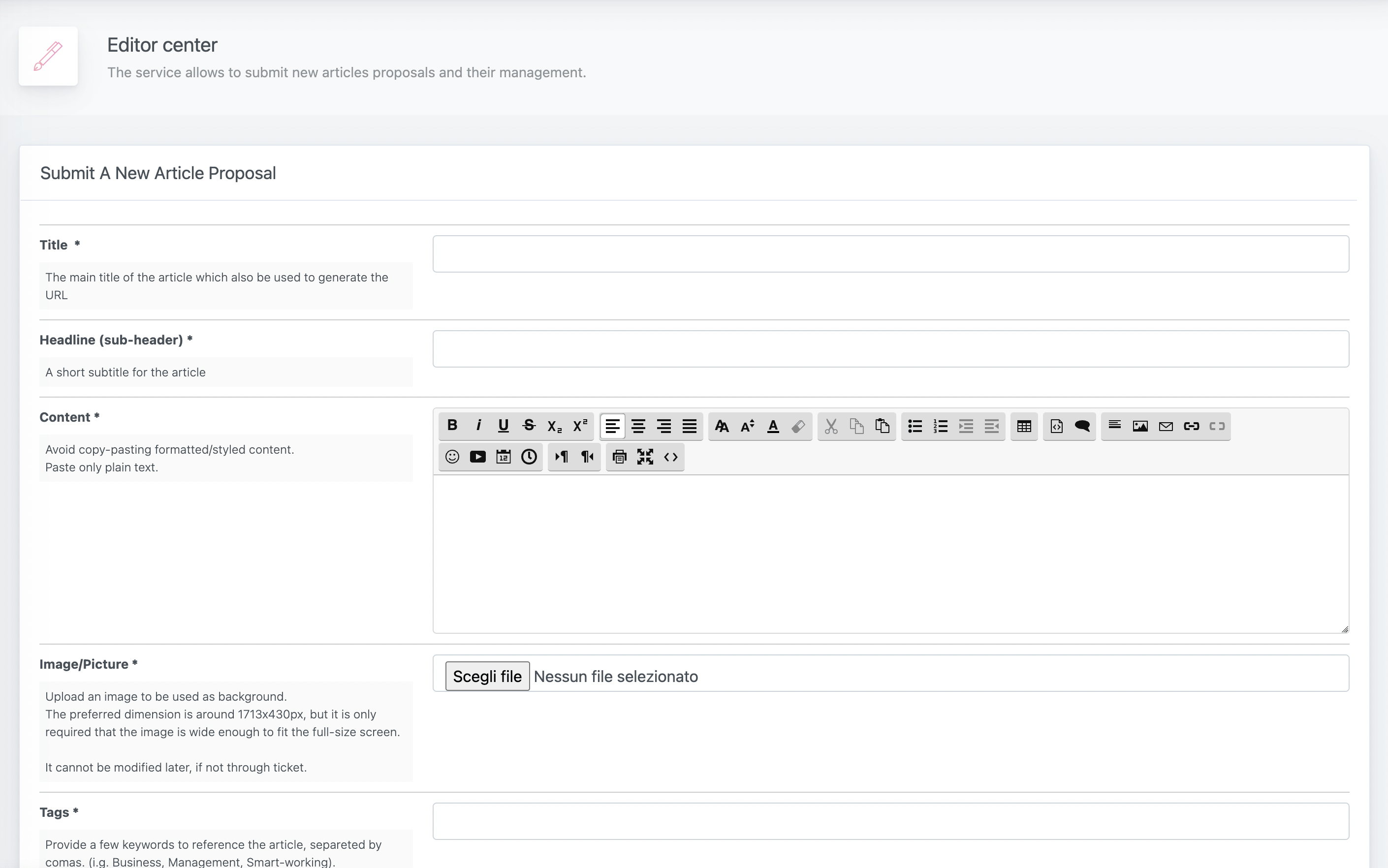 Editor center - Propose new article (Form)