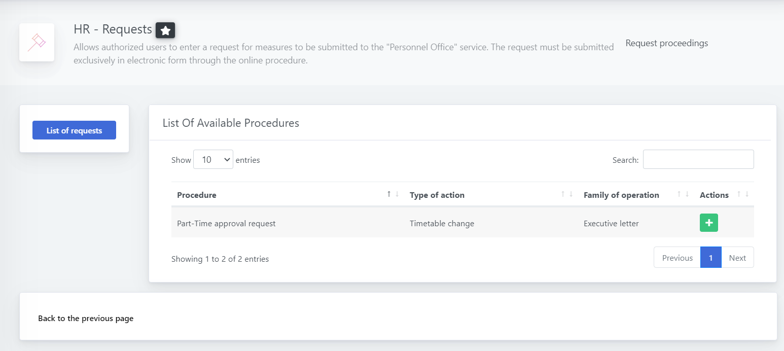 OpenStudio - HR Requests - List of procedures