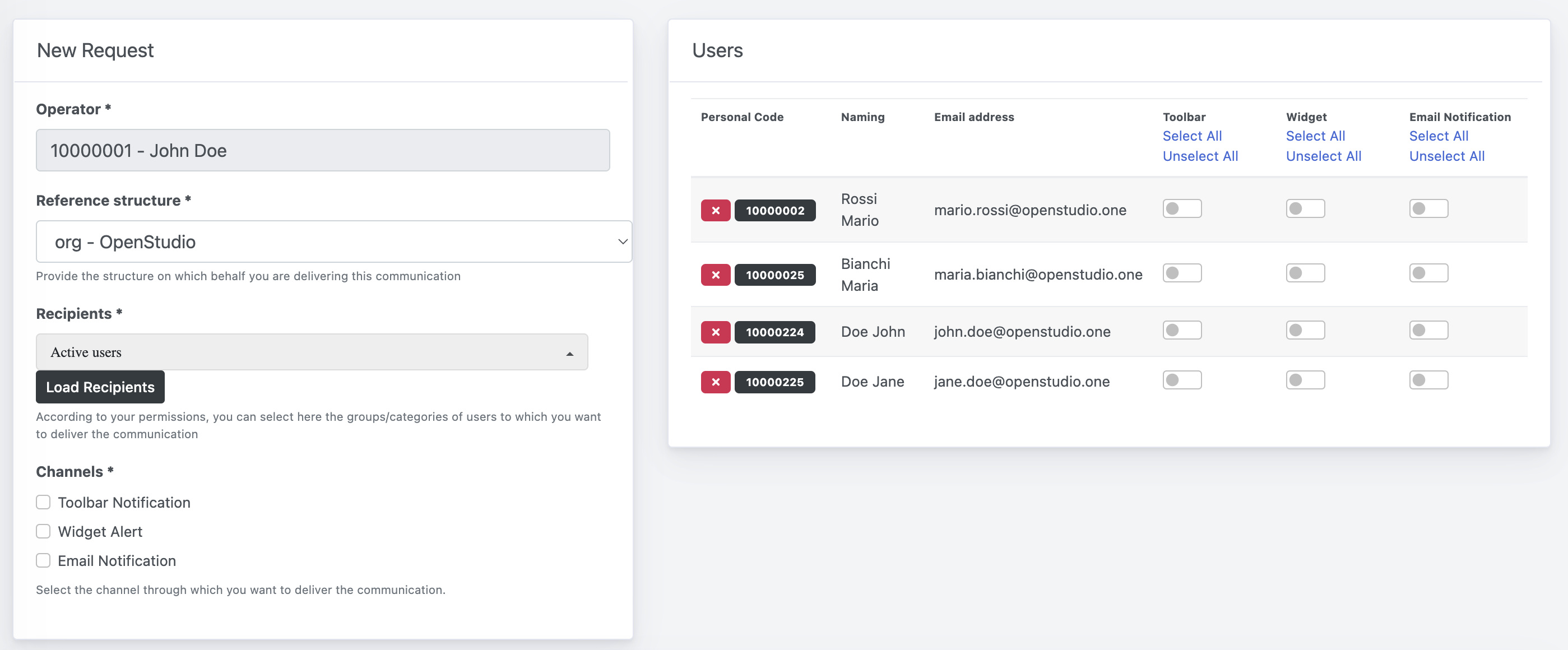 InfoComm (Messaging to Users) - Recipients List