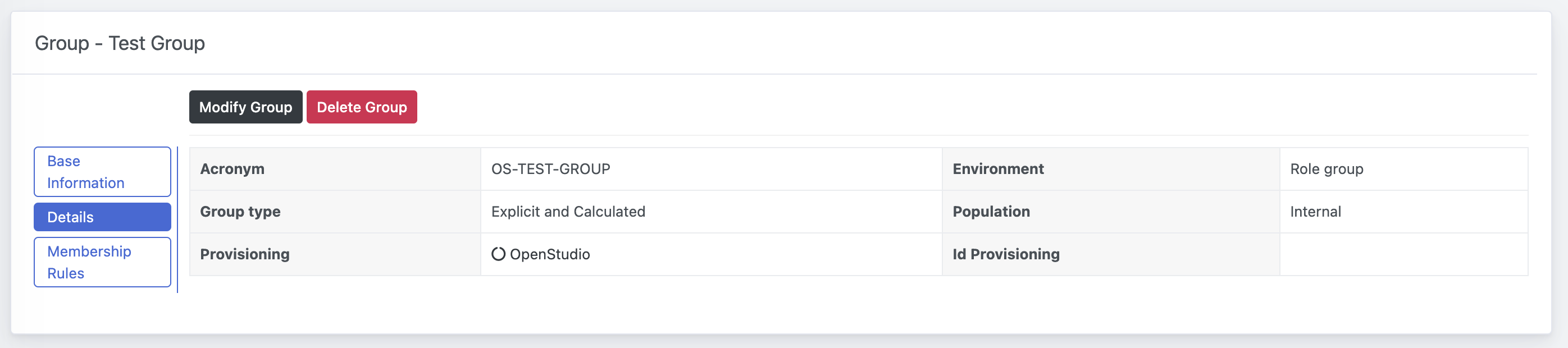 OpenStudio - Manage Authorization Groups - Info - Details