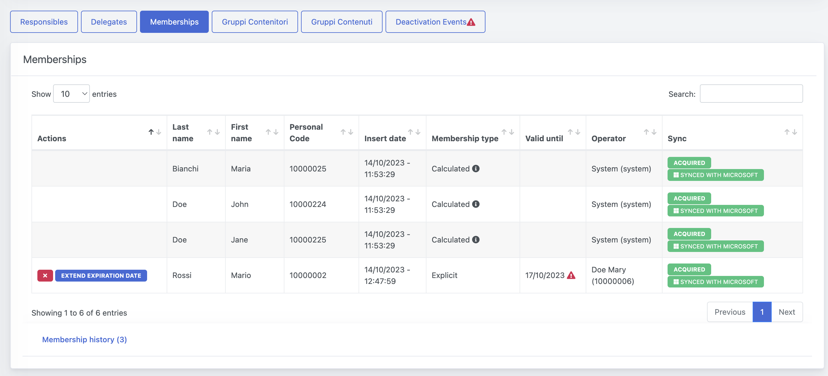 OpenStudio - Manage Authorization Groups - Memberships - List