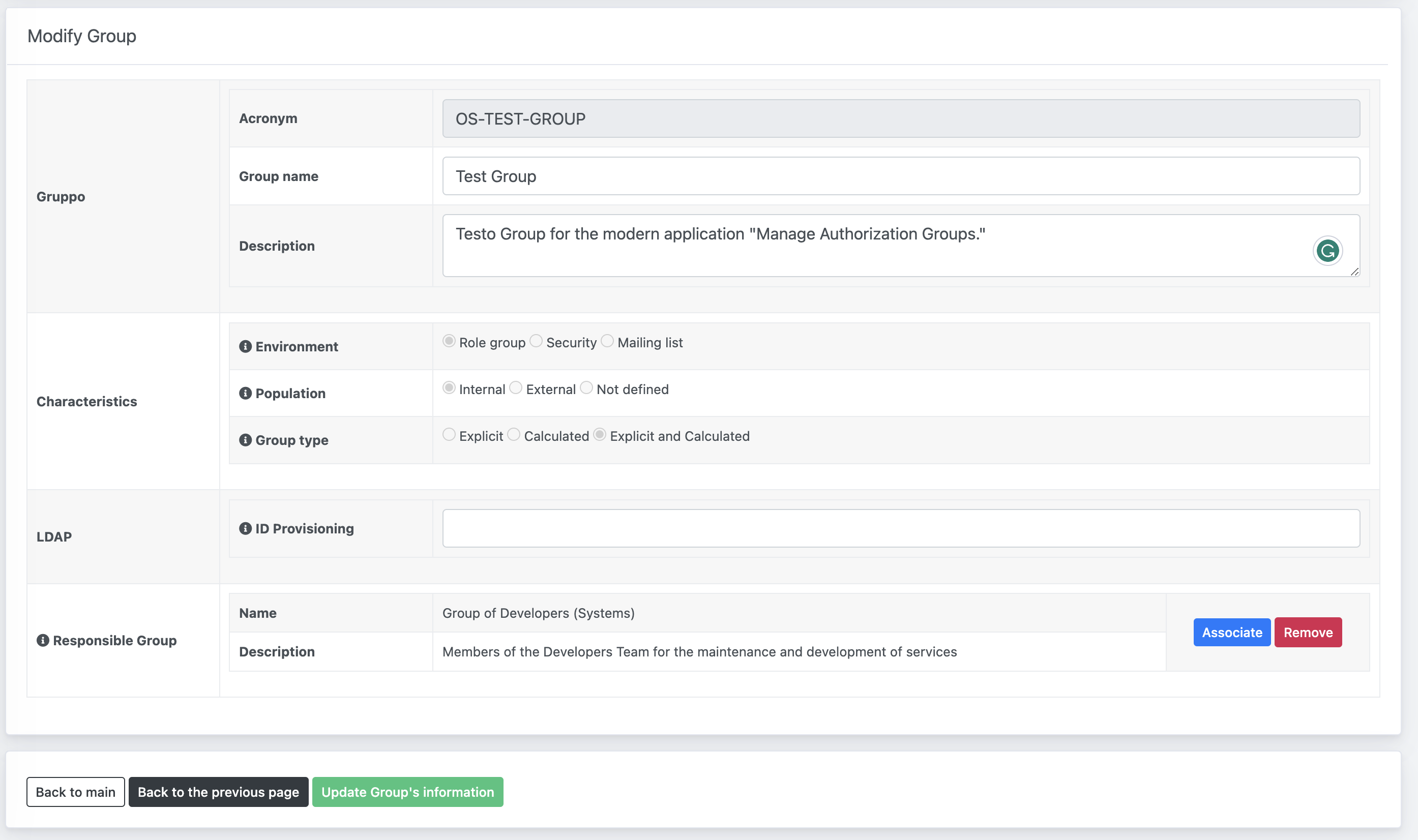 OpenStudio - Manage Authorization Groups - Modify Group