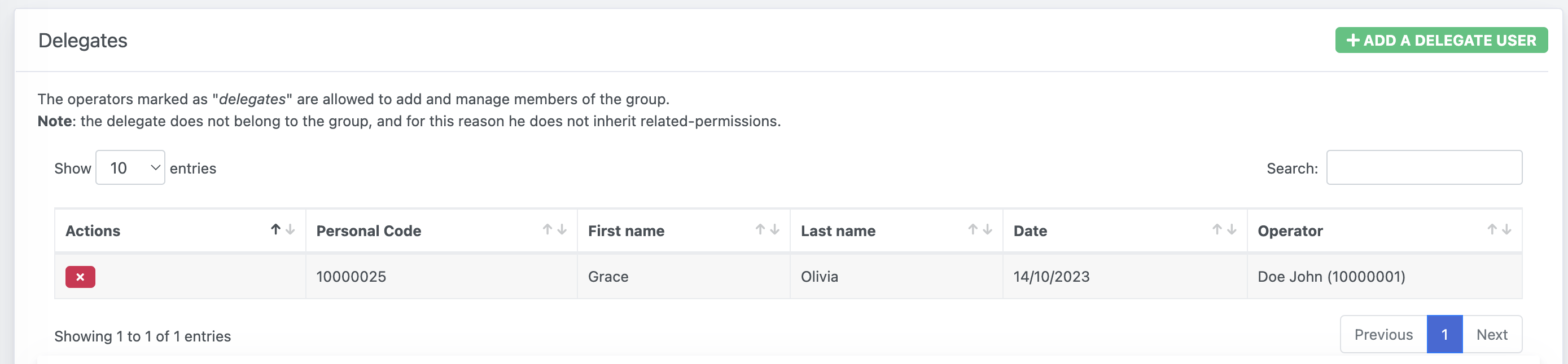 OpenStudio - Manage Authorization Groups - Delegates - Remove a Delegate