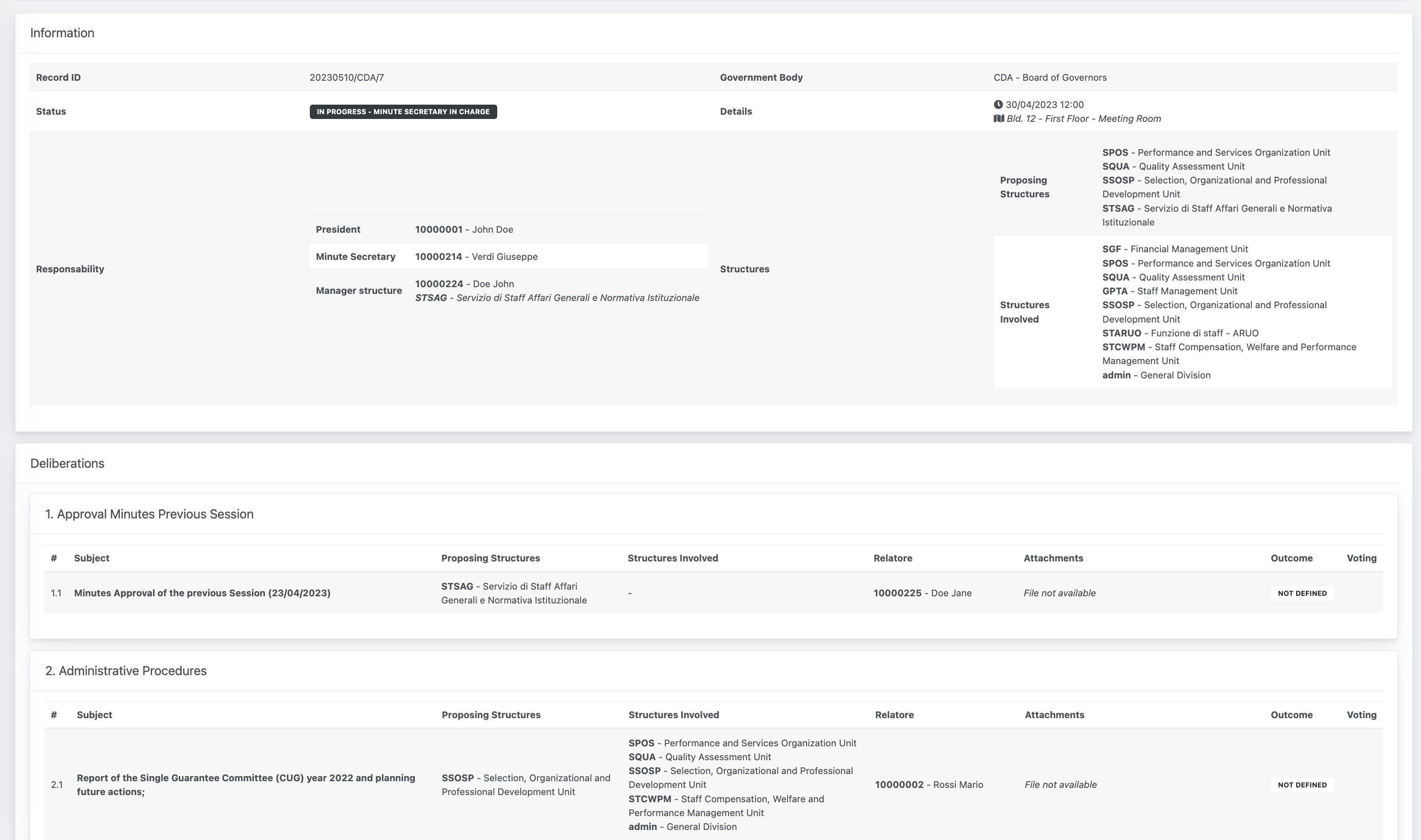 Enregistrements des sessions et délibérations - Sélection de l'application - Consultation de la documentation des sessions (détails)