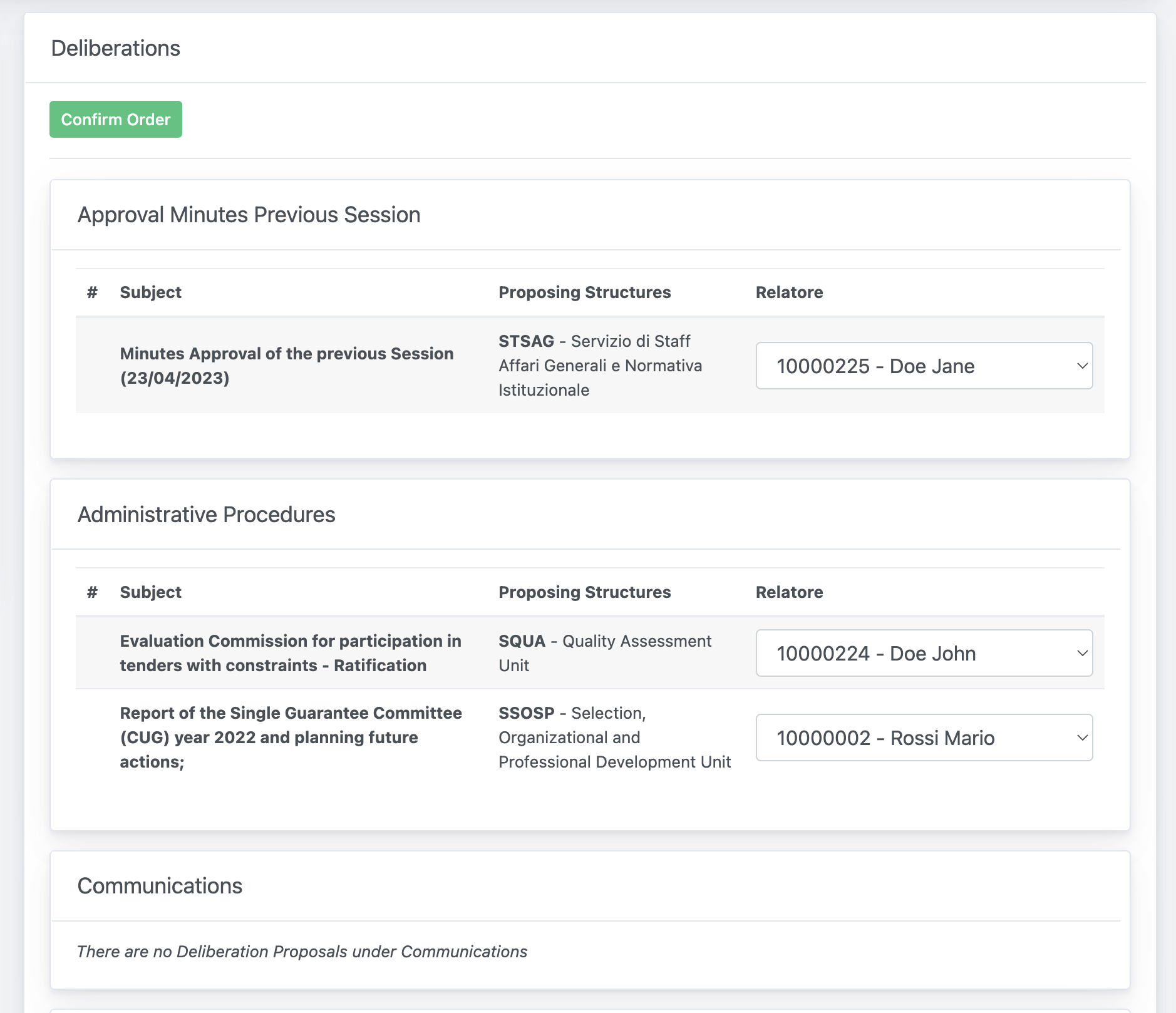 Sessions Records and Deliberations - Session Manager (Organization) - Invitation - Validate Order and Relators