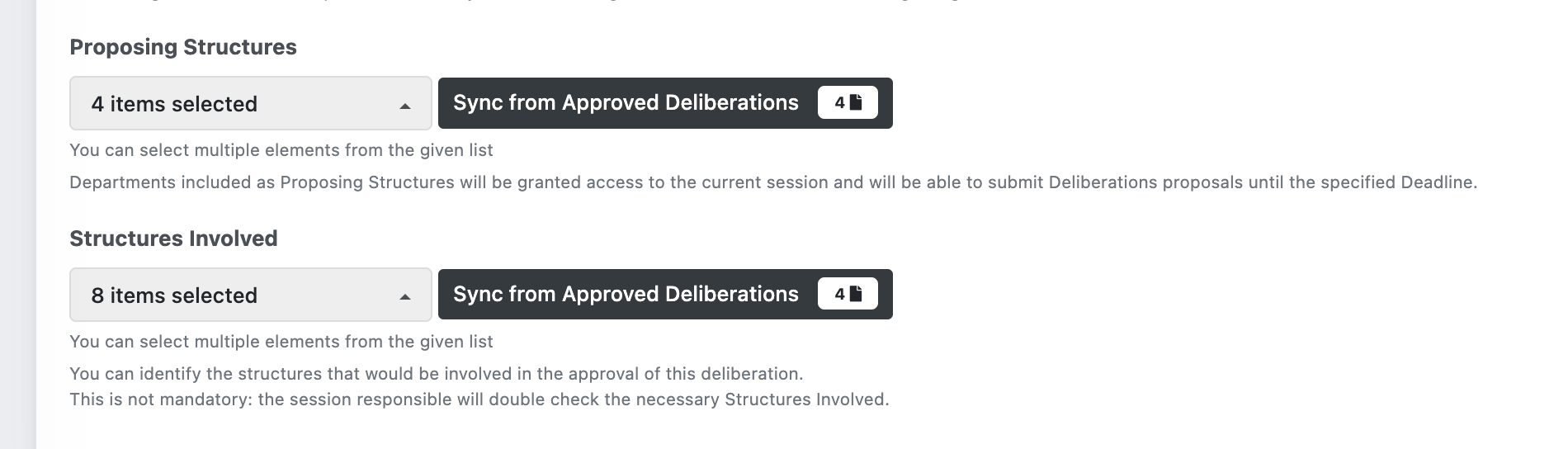 Sessions Records and Deliberations - Session Manager (Organization) - Sync Structures