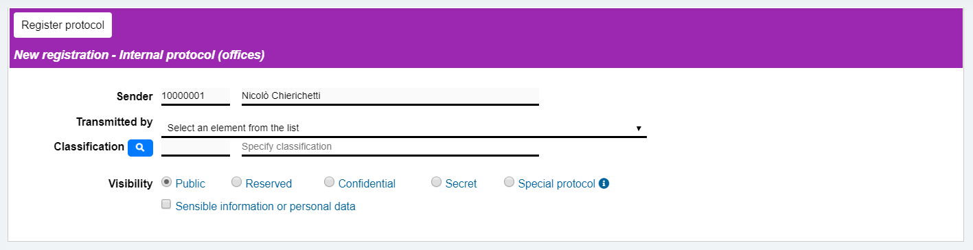 IT Protocol - Registration for Internal Protocol - New registration