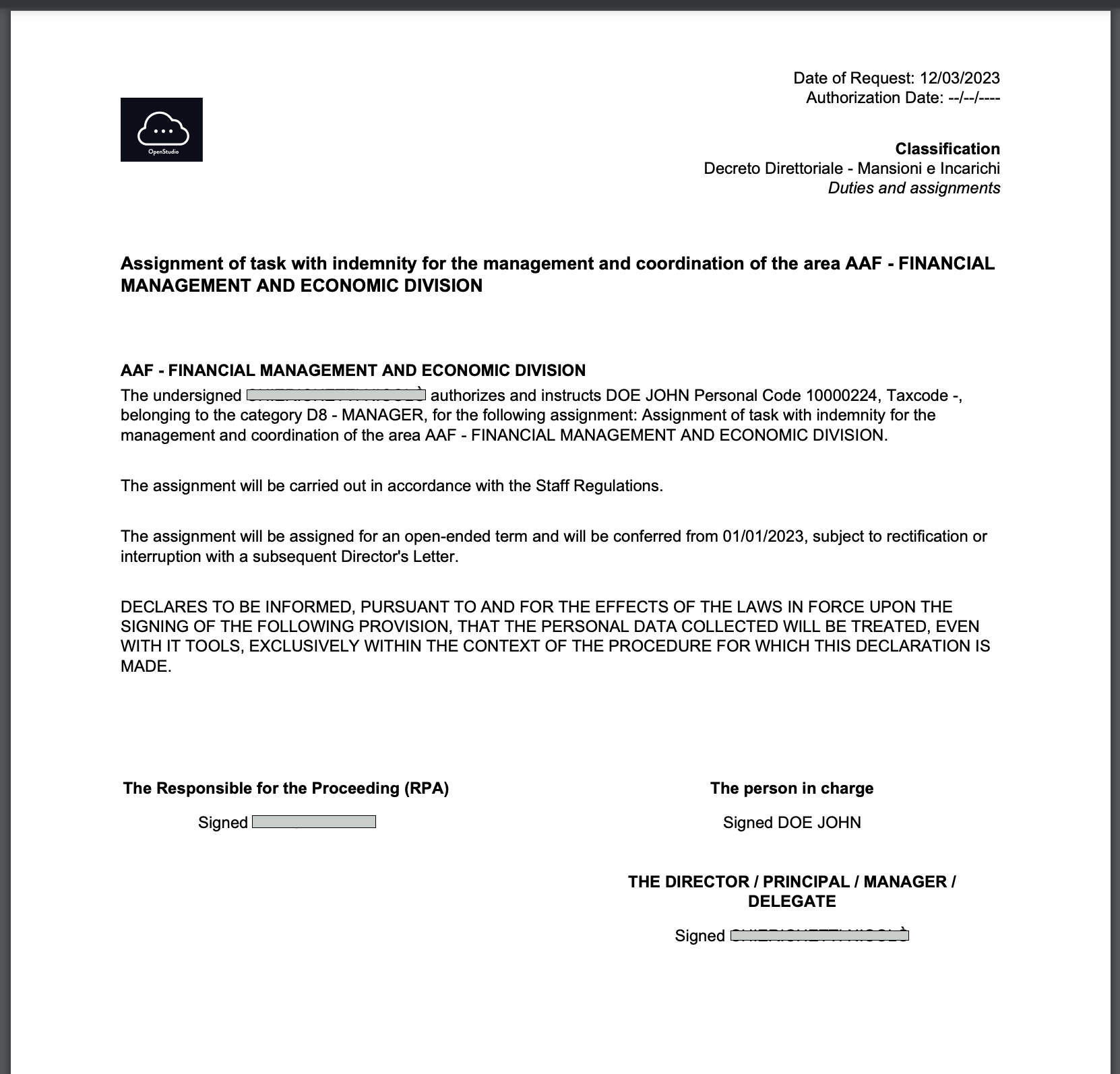 Roles and Positions - Example of Roles proceeding documentation