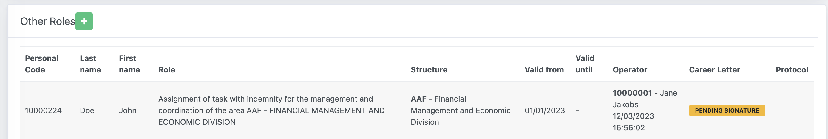 Roles and Positions - Role documentation pending signature