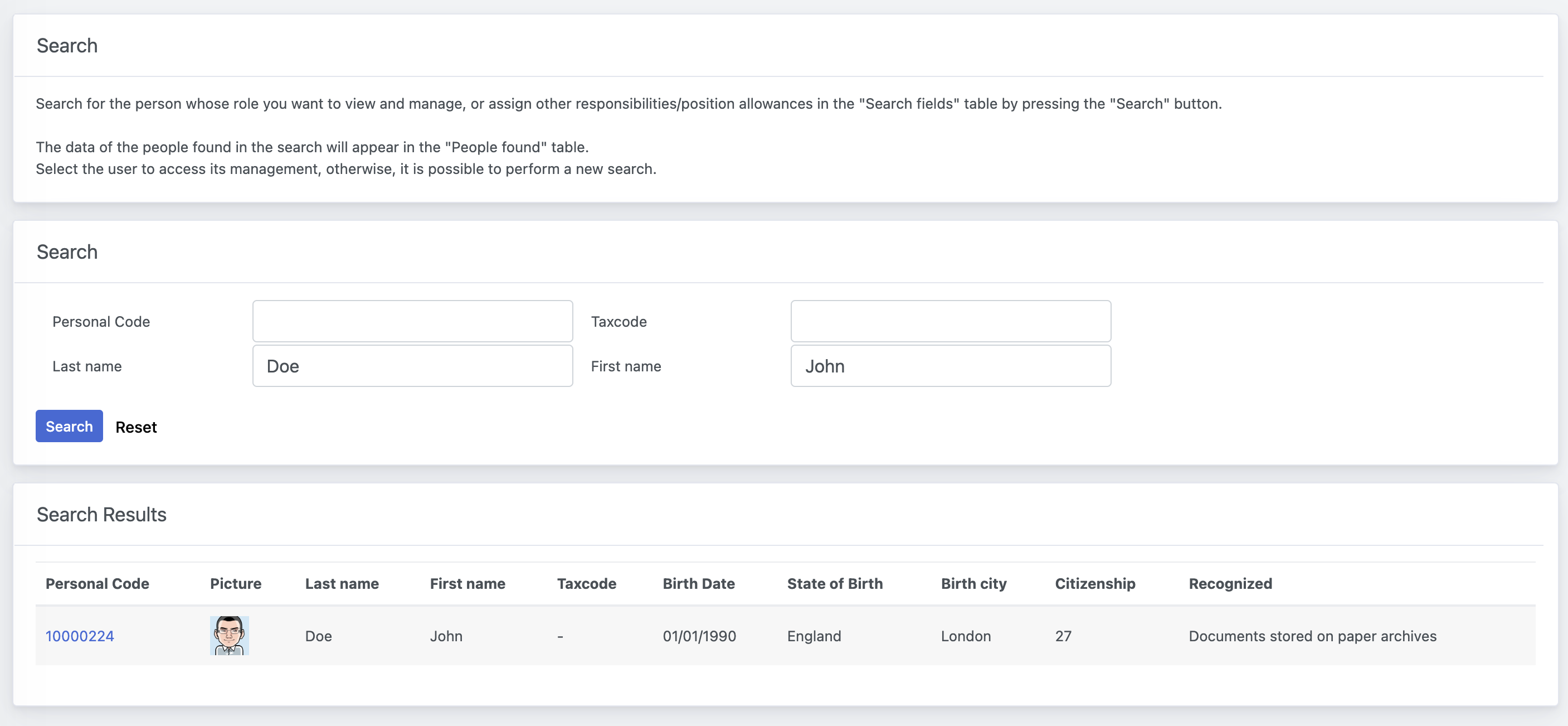 Roles and Positions - Individual management search