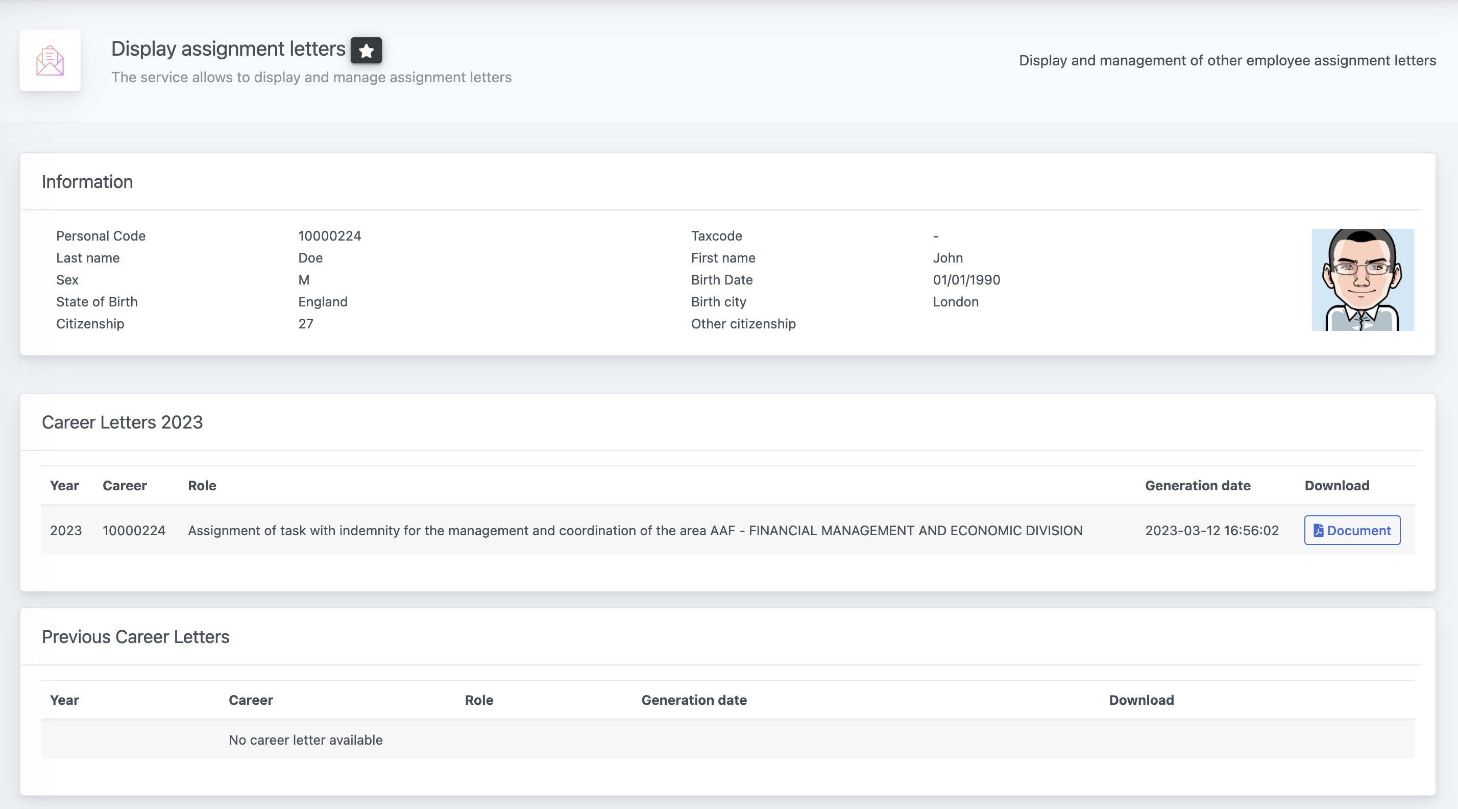 Roles and Positions - View Career Letters - Operator view