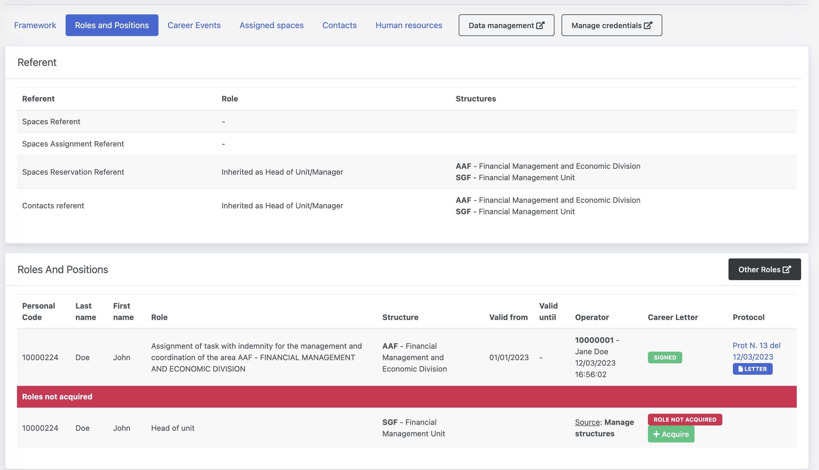 Manage Staff Records and Career Events - Roles and Positions