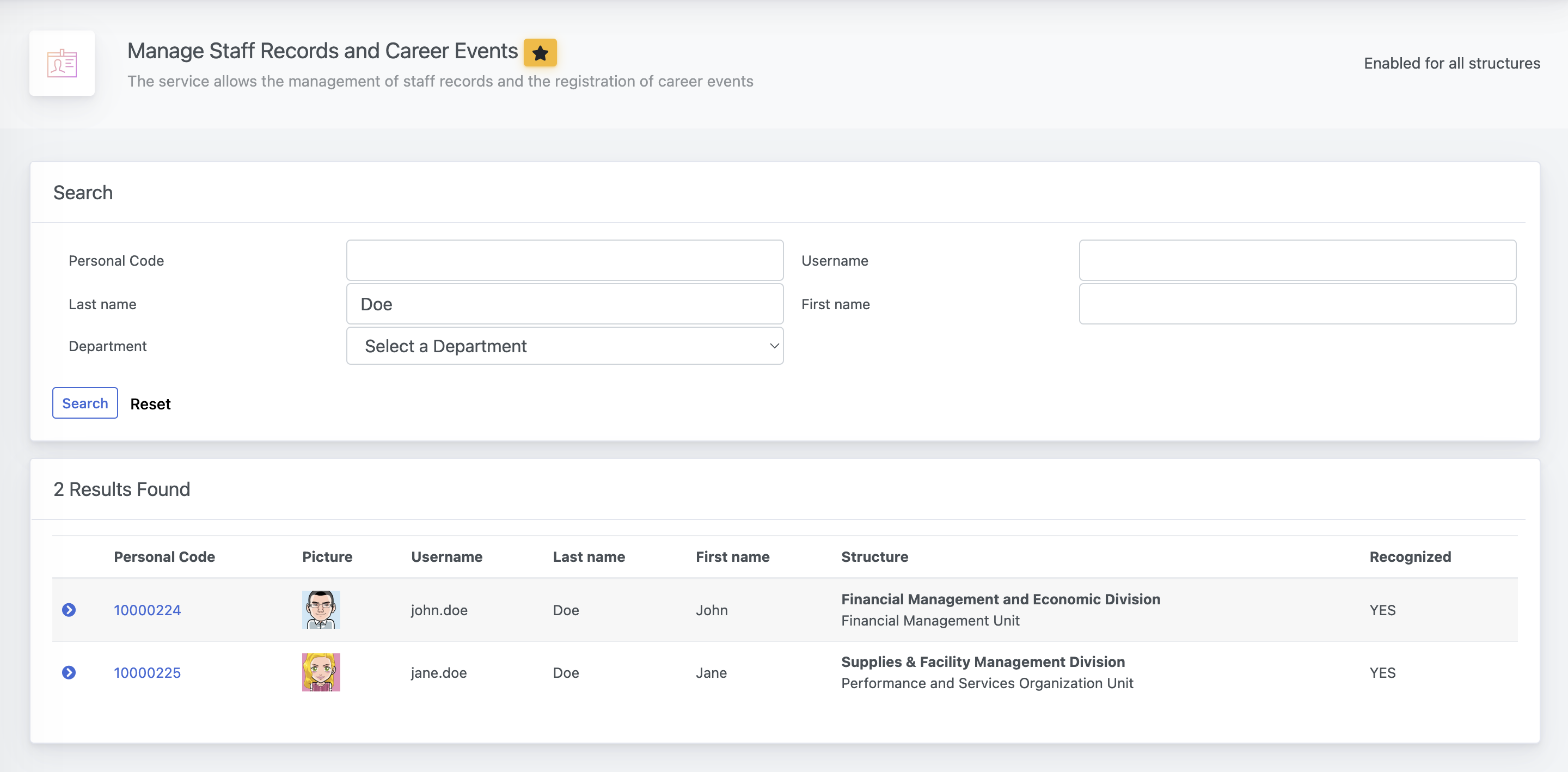 Manage Staff Records and Career Events - Select Operator