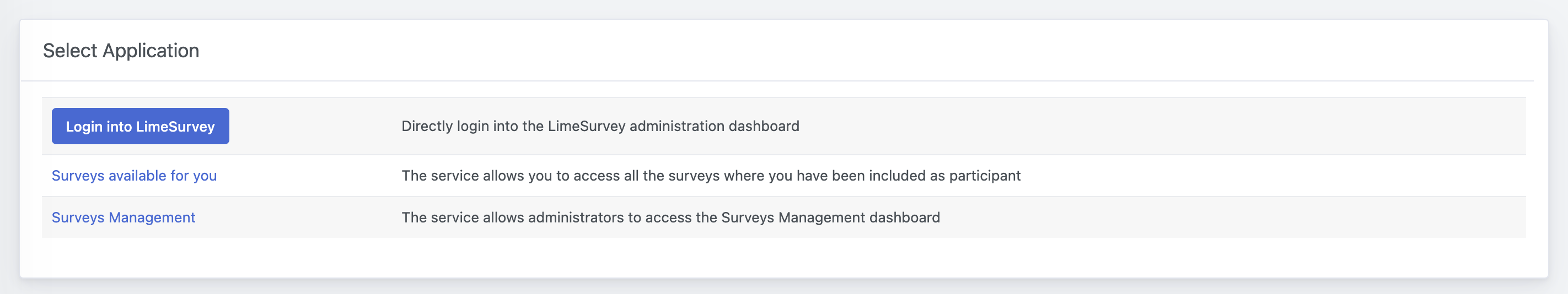 OpenStudio - Surveys - Select Application